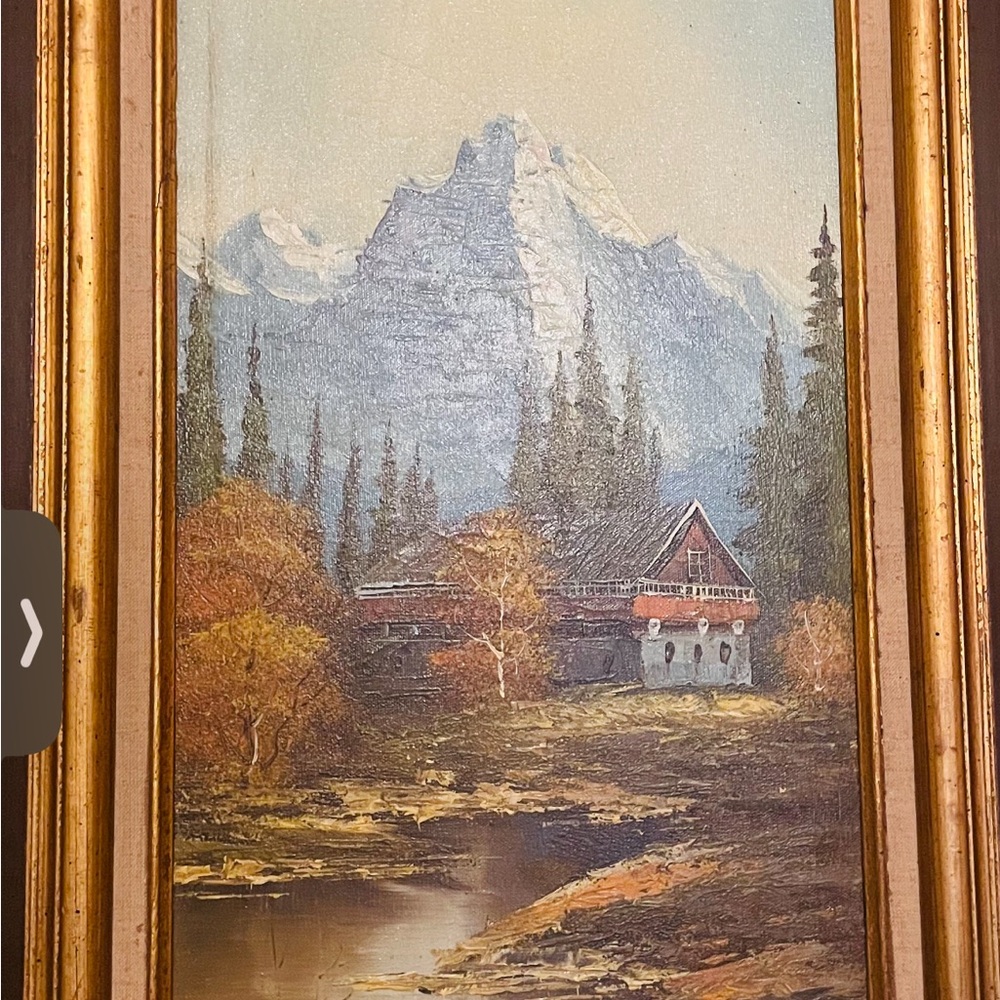 Mountain Landscape Painting with Gold Frame